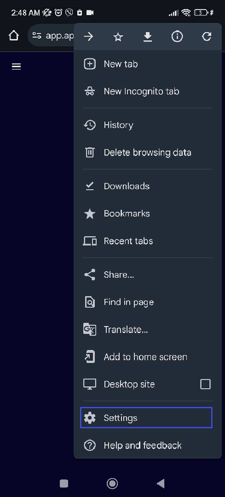 Open the Settings Option