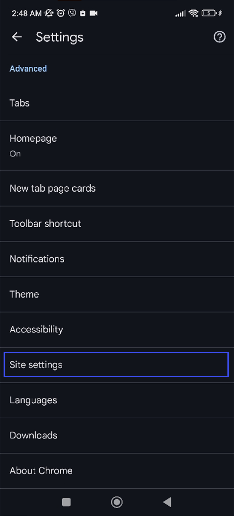 Navigate to Site Settings