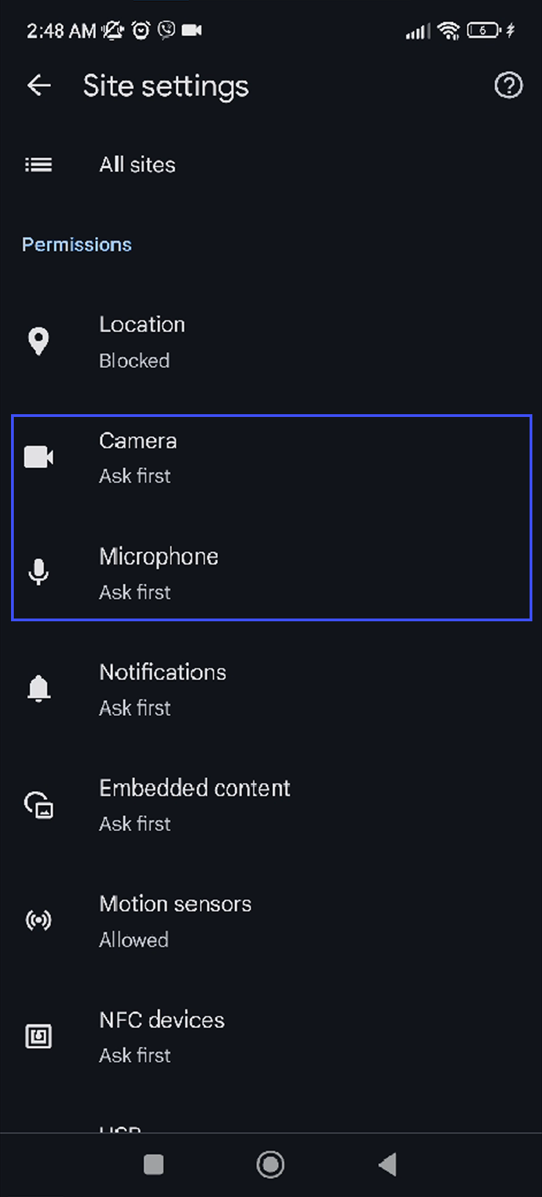 Locate Microphone and Camera Permissions