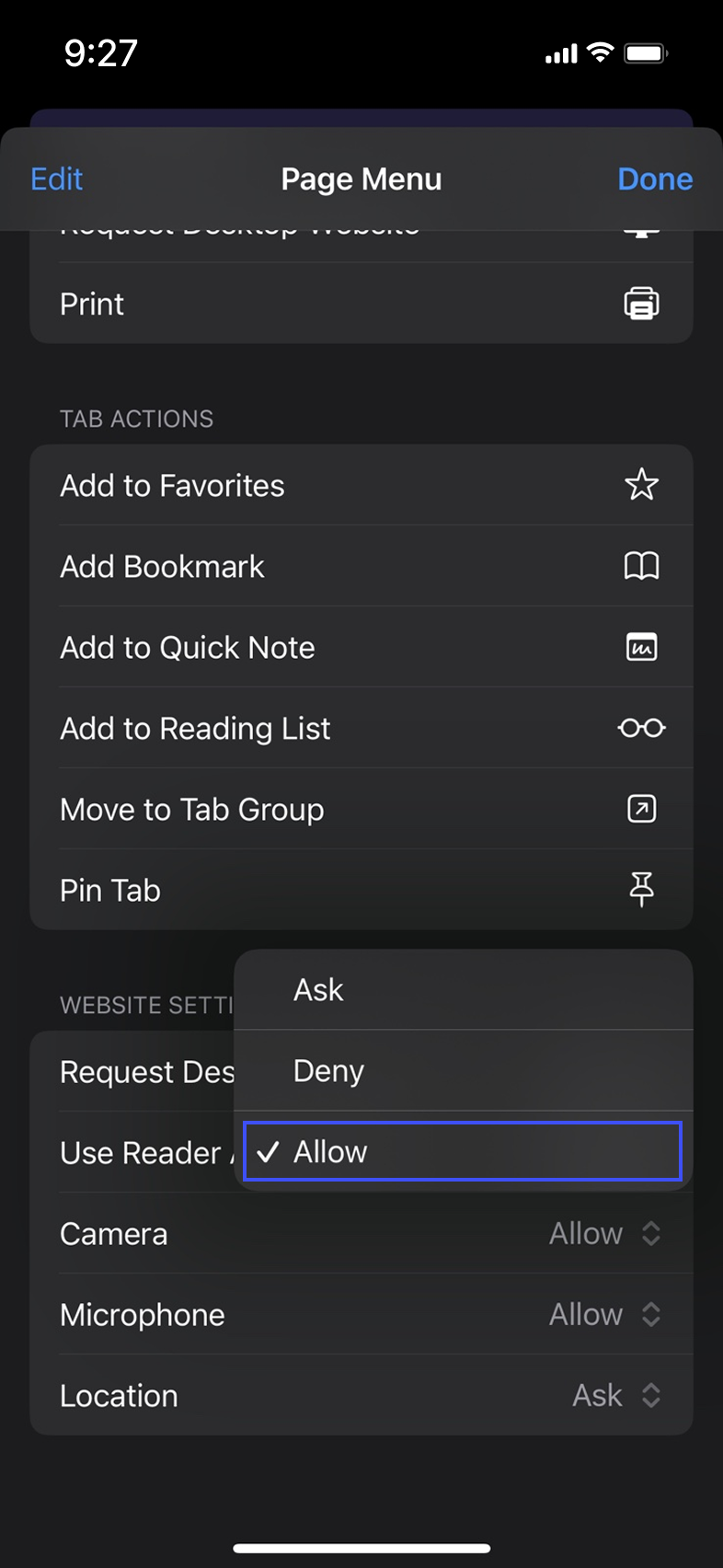 Allow Camera and Microphone