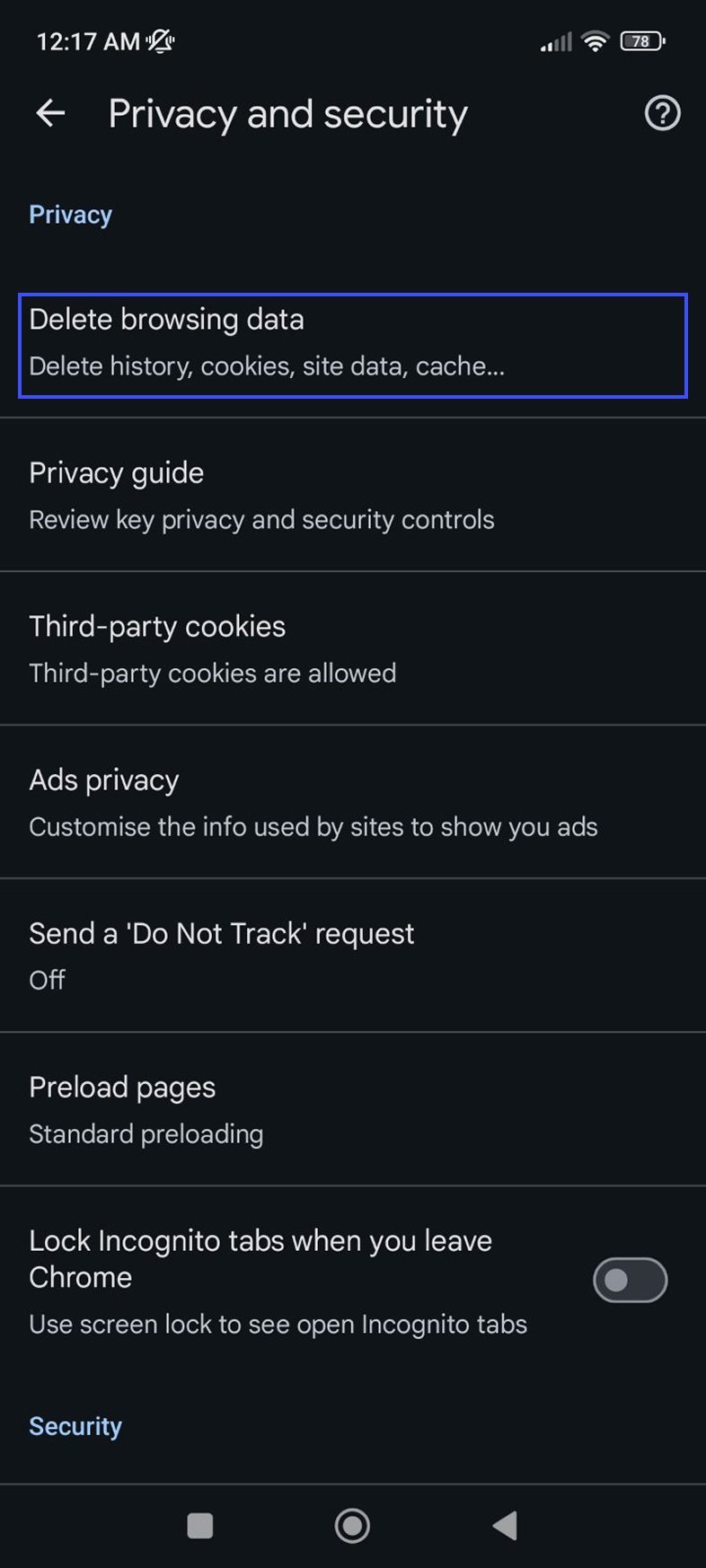 Tap Delete browsing data